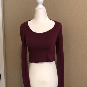 TopShop Burgandy Long Sleeved Crop Top